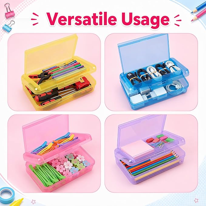 12 Pack Double Layer Large Pencil Box, Clear Plastic Hard Pencil Case with Snap Lid, School Supply Organizer Box for School Office Classroom Home Supplies(Classic Colors) - Image 6