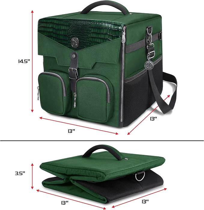 ENHANCE Board Game Shoulder Bag - Collector's Edition Board Game Storage with Shoulder Strap and Accessories Pockets for Dice, Cards, More - Reinforced Carrier Protects Tabletop Games (Dragon Green) - Image 4