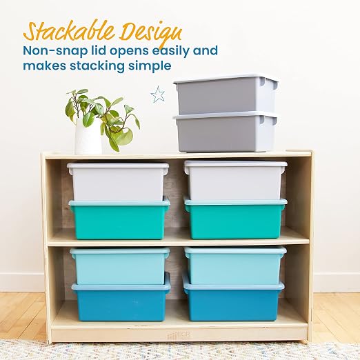 ECR4Kids Cubby Storage Plastic Bin with Lids, Multipurpose Organization, Contemporary, 10-Piece | Durable plastic, GREENGUARD Gold Certified, 7 quart capacity, lightweight & nestable, easy-lift lids, classroom/home use - Image 5