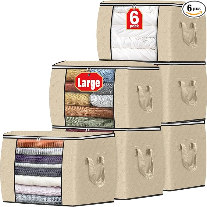 90L Clothes Storage, Foldable Thick Fabric Blanket Storage Bags | Foldable Containers with Zippers,Window and Handles for Organizing Bedroom, Closet, Comforter, Bedding,Dorm essentials by Fabtotes