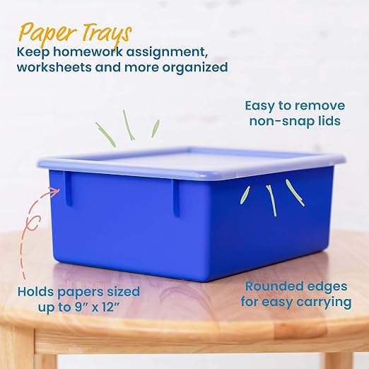 ECR4Kids Letter Size Plastic Tray Organizer with Lids, Large, Storage Bins, Blue, 10-Piece | Durable plastic, GREENGUARD Gold Certified, 1 gallon capacity, stackable/nestable, easy-lift lids, classroom & home use - Image 3