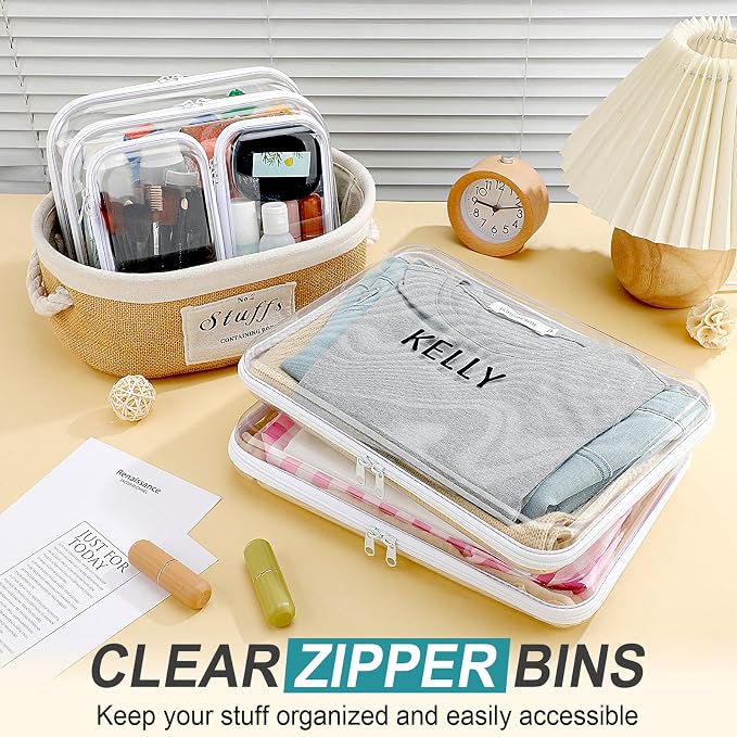 12 Pcs Clear Hard Zipper Case Back to School,3 Sizes | Plastic Zipper Pouch with 5 Sheets Alphabet Stickers Toy Storage Organizer Makeup Case for Travel Building Blocks Puzzles - Image 5