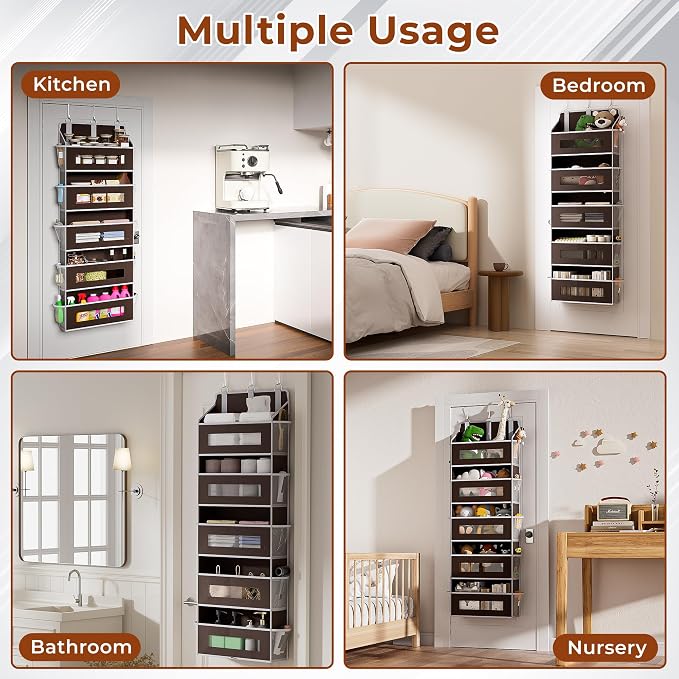 2 Pack 5 Tier Over The Door Organizer Space-Saving Storage for Any Room | Brown Hanging Closet Organizer with 10 Mesh Pockets and Clear Windows, Closet Organizers and Storage for Bathroom, Bedroom - Image 7