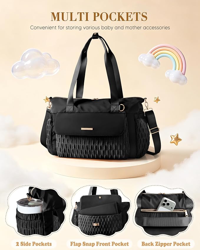 Marscamd Diaper Bag Tote with Changing Pad, Large Crossbody Baby Bag | with Insulted Bottle Pockets, Luggage sleeve, Lightweight, for Travel & Labor Delivery - Image 3