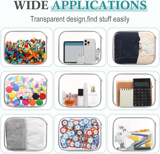 Sanwuta 6 Clear Hard Zipper Case,Gray,9.84 X 7.87 X 2 Inch | Pencil Case Pouches ,Makeup Bag,Plastic Toiletry Diaper Bag ,Travel Toy Storage,Waterproof Organizer Bins - Image 6
