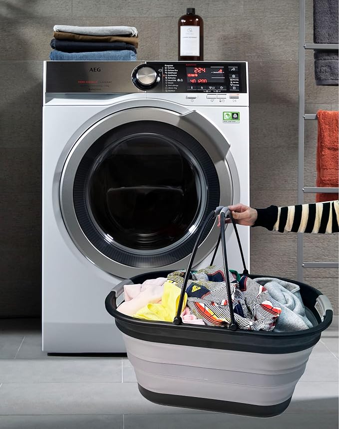SAMMART 38L (10 Gallons) Collapsible Plastic Laundry Basket - Foldable Storage Container/Organizer - Portable Washing Tub - Space Saving Laundry Hamper (Black/Alloy Grey) - Image 7