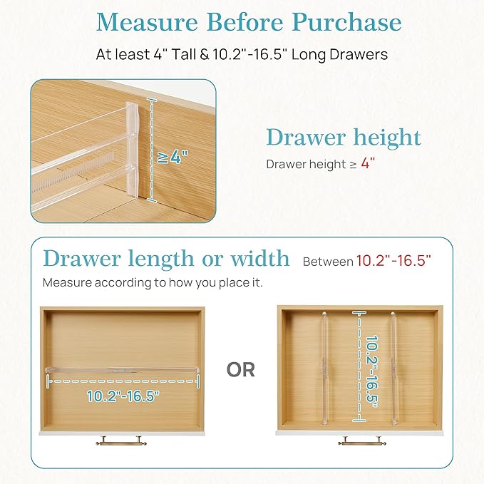 Vtopmart 4 Pack Drawer Dividers for Clothes, 4" High 10.2"-16.5" Adjustable Expandable Dresser Drawer Organizer, Clear Plastic Separators for Dresser, Baby Clothing, Underwear, Cosmetic, Toiletries | Expandable Dresser Drawer Organizer, Clear Plastic S... - Image 3
