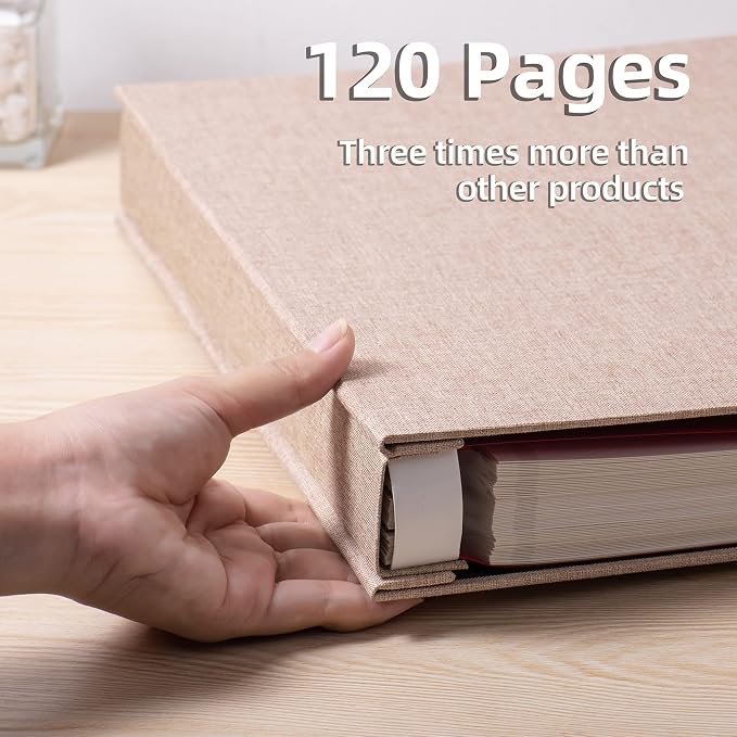 Large Photo Album Self Adhesive 4x6 5x7 3x5 8.5x11 Scrapbook Magnetic Album DIY Scrap Book Length 13 x Width 12.8 (Inches) 120 Sticky Pages Linen Cover DIY Photo Album (Khaki) - Image 4