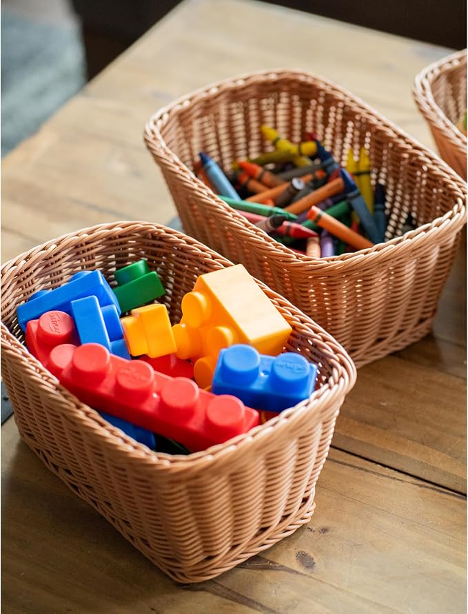 Constructive Playthings Washable Woven Wicker Storage Baskets, Set of 3 | Organization Bins for Classroom, Home Decor, or Office Use, 11" x 7" x 5" - Image 3