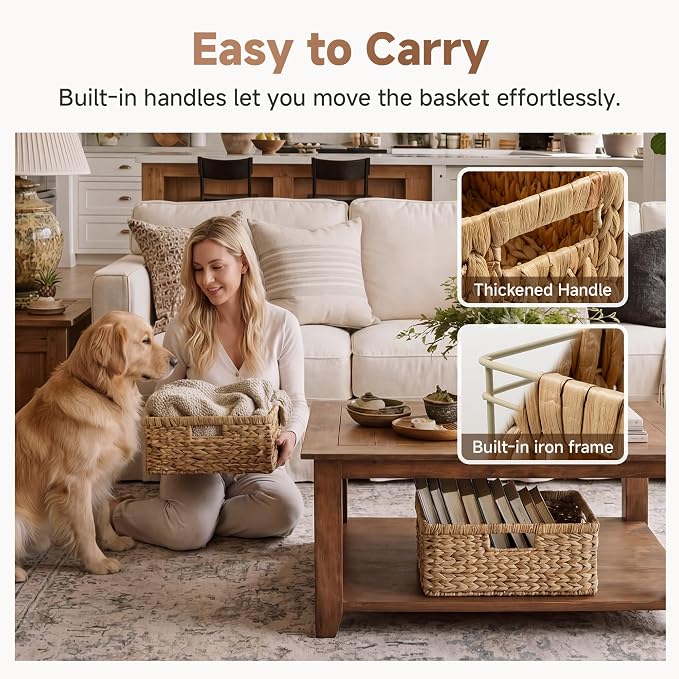 StorageWorks Large Wicker Baskets for Storage,Woven Basket for Gifts,1-Pack | Water Hyacinth Rectangular Wicker Basket, Wicker Storage Baskets for Shelves, Woven Baskets for Storage, Blanket Basket - Image 4