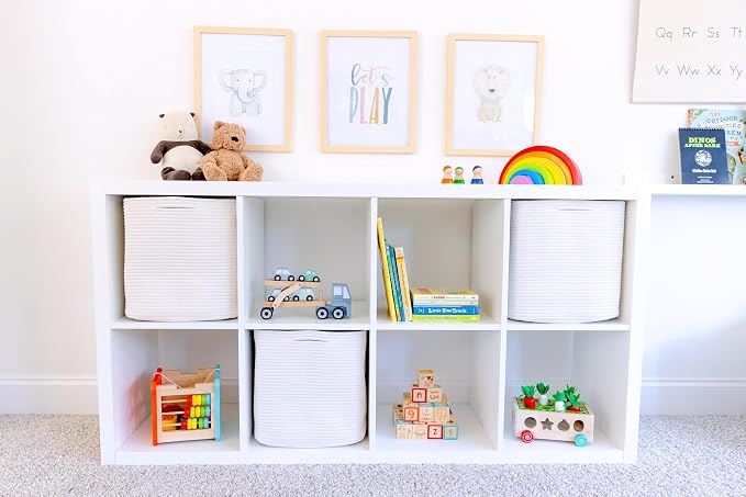 NaturalCozy 13x15x13 Kallax Storage Cubes, 3 Pack | Cotton Rope Cube Storage Bins Woven Baskets for Organizing | Kallax Insert Baskets for Shelves Organizer, Kids Toy, Pantry, Closet, Baby Nursery - Image 3
