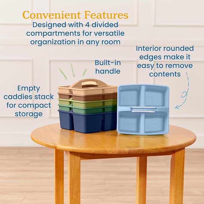 ECR4Kids 4-Compartment Medium Plastic Caddy, Multipurpose Organization, Earthtone, 6-Pack - Image 5