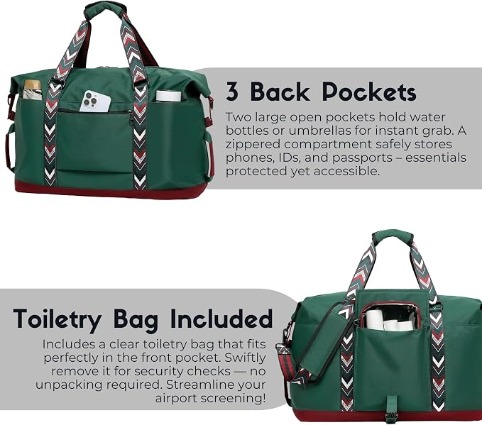Duffel with Utility Pouch, 40L Weekender Overnight Bag with Shoe Compartment for Travel and Sports (Greenboho) - Image 5