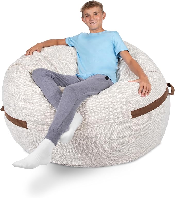 Big Joe Fuf 5Ft Oversized Foam Bean Bag Chair with Removable Cover for Kids, Teens, Adults, Sandstone Textured Boucle, 5 Foot Large Reading and Gaming Seat | Premium Shredded Foam Filled, Textured Boucle, Adult-Sized Comfortable Seating, Supports Up to... by BigJoe