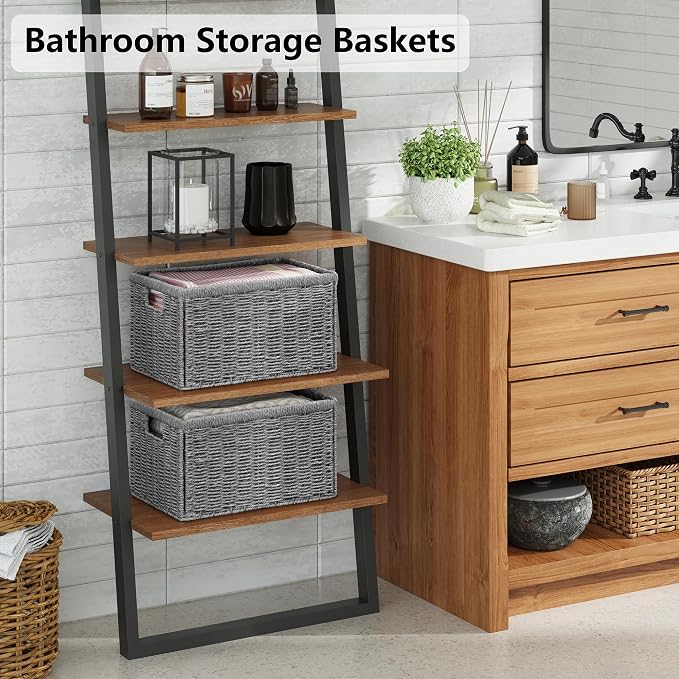 2 Packs Large Wicker Storage Basket, Closet Storage Baskets Bins for Shelves, Decorative Collapsible Baskets for Organizing Clothes Toy Nursery Bathroom Organizers and Storage, Grey - Image 5