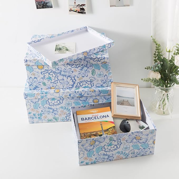Soul & Lane - Sky Meadow Decorative Storage Boxes with Lids, Set of 3 | Floral Paperboard Nesting Containers for Keepsakes, Memories and Photos, Large Gift Set Boxes for Presents and Decor - Image 5