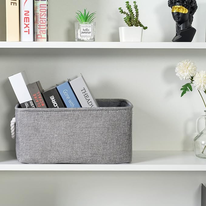 Storage Bins - Medium 3 Pack Storage Baskets for Organizing Shelves | Fabric Storage Cubes Organizer for Linen Closet Nursery Home Decor Grey - Image 3