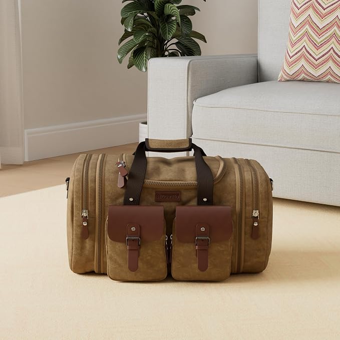 Wildroad Waxed Canvas Duffle Bag - 60L Weekender Overnight Travel Bag | Gifts for Men, Holiday Birthday Gift for Dad, Husband & Partner, Carry-on Size - Image 2