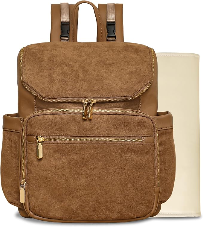 miss fong Diaper Bag Backpack Suede Baby Backpack with Changing Pad | 14Pockets Convertible Mommy Diaper Backpack for Mom Waterproof Wet Pocket,Insulated Pockets,Stroller Straps Luggage Sleeve by missfong
