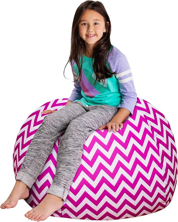 Posh Stuffable Kids Stuffed Animal Storage Bean Bag Chair Cover - Childrens Toy Organizer, Large 38" - Pattern Chevron Purple and White - Image 3
