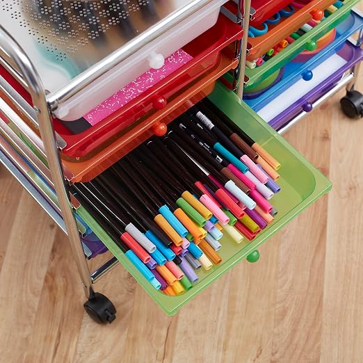 ECR4Kids 12-Drawer Value Mobile Storage Utility Cart, Assorted | Durable plastic bins, steel frame, GREENGUARD Gold Certified, 50 lb capacity, rolling casters, craft supplies, office, home - Image 9