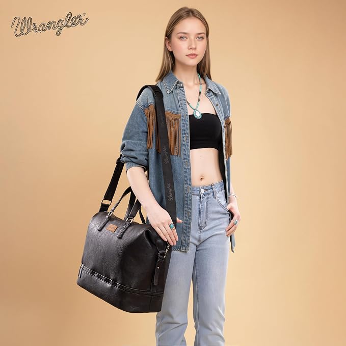 Wrangler Travel Duffel Bag Carry On Overnight Bag with Shoe Compartment Weekender Bag for Women WG253-5110BK - Image 6