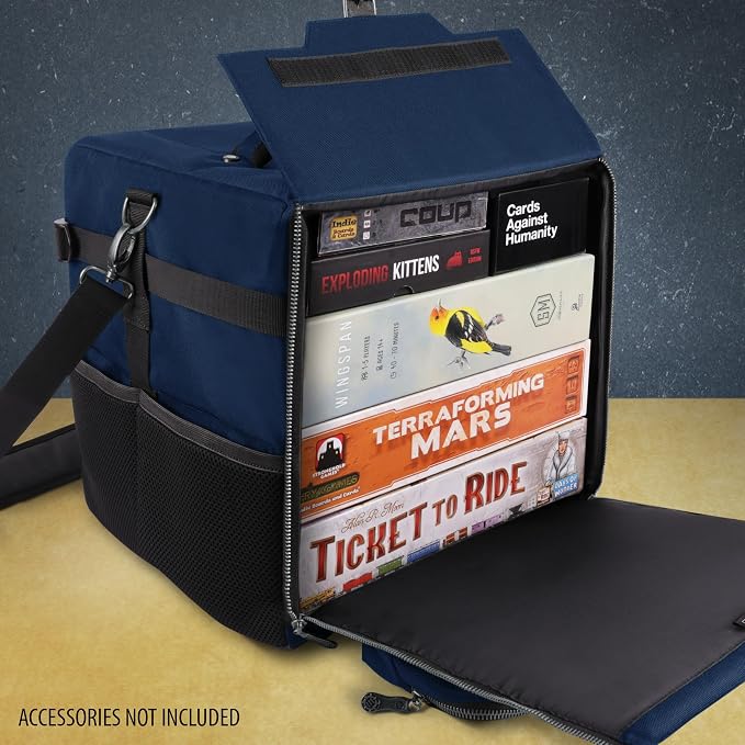 ENHANCE Board Game Shoulder Bag - Collector's Edition Board Game Storage with Shoulder Strap and Accessories Pockets for Dice, Cards, More - Reinforced Carrier Protects Tabletop Games (Dragon Blue) - Image 2