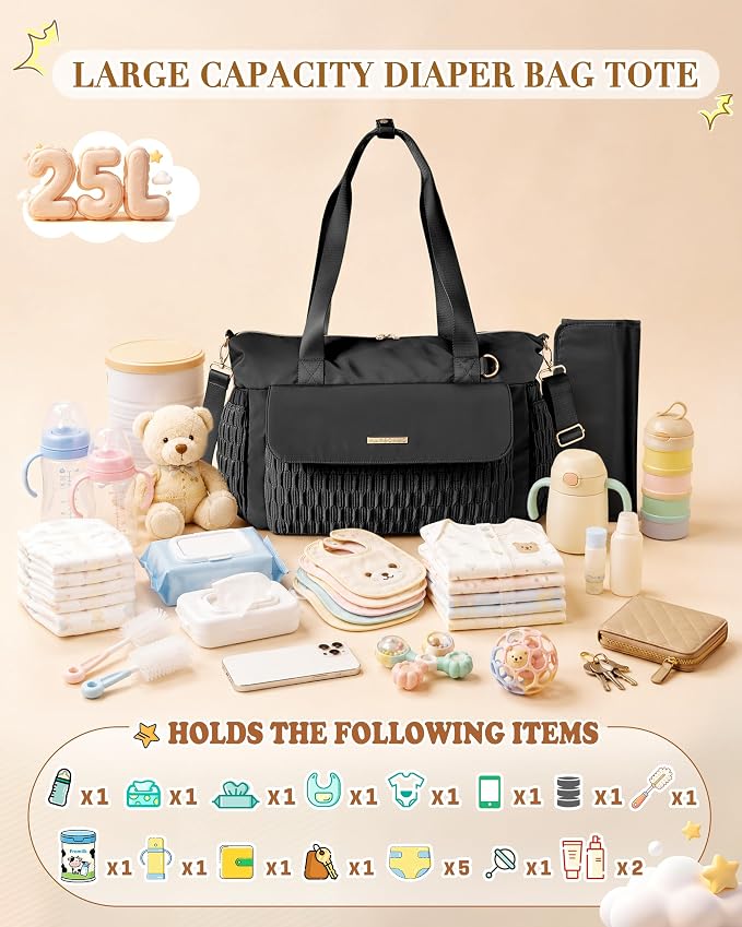Marscamd Diaper Bag Tote with Changing Pad, Large Crossbody Baby Bag | with Insulted Bottle Pockets, Luggage sleeve, Lightweight, for Travel & Labor Delivery - Image 4