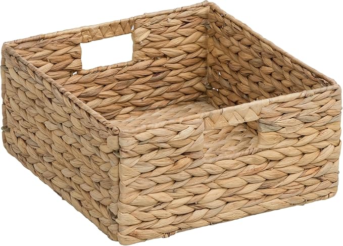 Large Square Woven Hyacinth Wicker Pantry Storage Baskets, Set of 4 | 12"x12"x6", Natural, Iron Wire Frame - Image 4