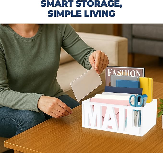 Mail Organizer Countertop, Desk or Wall Mail Holder for Bill Storage, White | Bills, Envelopes, Documents & Receipts - Image 7