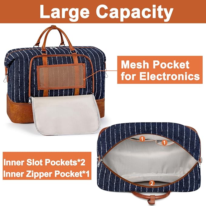 TIBES Travel Weekender Bag for Women, Overnight Bag with Shoe Compartment | 3PCS Large Travel Duffel Bag for Gym, Travel, Hospital, Business Trip, Carry On Tote, Wet & Dry Separation, Water Resistant - Image 4