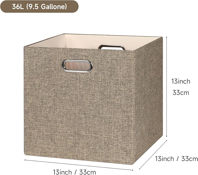 Posprica Collapsible Storage Bins,13×13 Foldable Storage Cube Boxes Fabric Drawer Fabric Storage Bins Vinyl Record Light Coffee, 4 Pack - Image 2