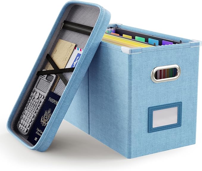 Portable Document Organizer with Lid, Hanging Storage Box with Mesh Pocket for Letter Files, Smooth Sliding Rail - Sky-blue (1 PCS) by Oterri