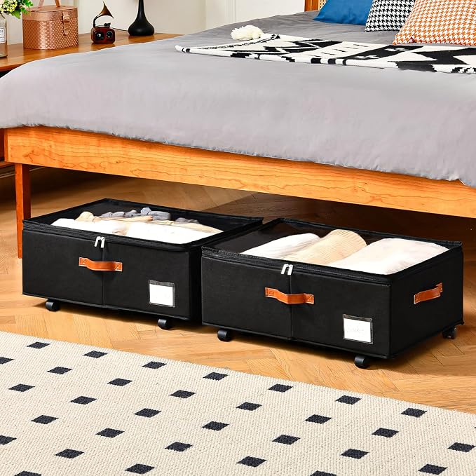 Freebat Under Bed Storage with Wheels 2 Pack, Underbed Container | 10 inch Height Under Bed Drawers with Clear Lid Cover, Storage Bag Box with Visiable Window for Clothes, Bedsheet, Pillow - Image 4