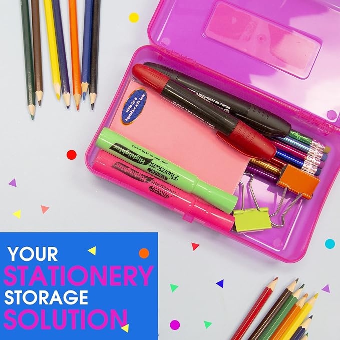 BAZIC PRODUCTS Bright Color Multipurpose Pencil Box, Stackable, 4-Set | snap-latch lid for pens, tools, crafts, supplies - Image 2