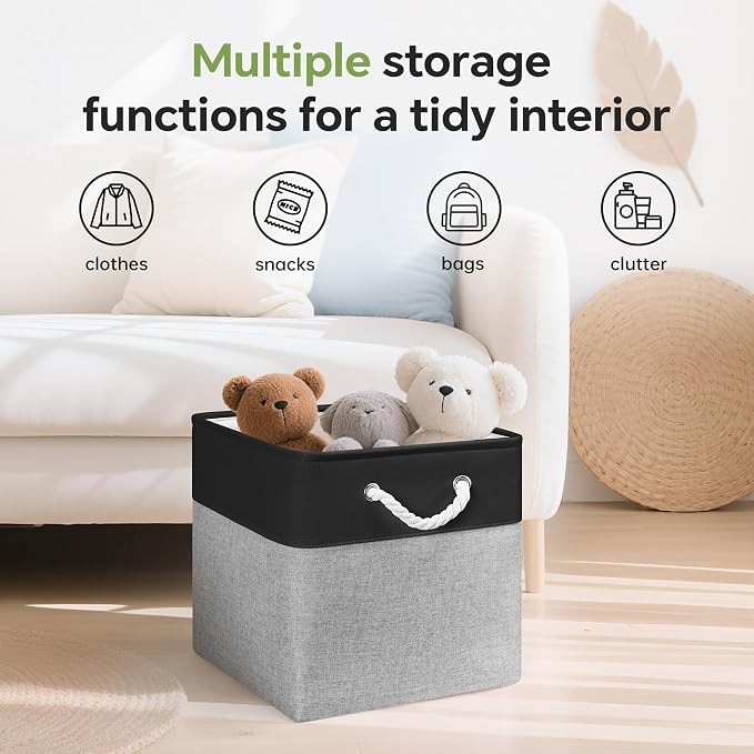 ECDYQXVU 13x13x13 Inch Storage Cube Bins Foldable Organizer Baskets 6 Pack | Soft Cotton Handles, Premium EVA Fabric, Hard Cardboard Bottom, Sturdy Metal Rim, Closet Shelf, Living Room, Bedroom, Laundry - Image 5