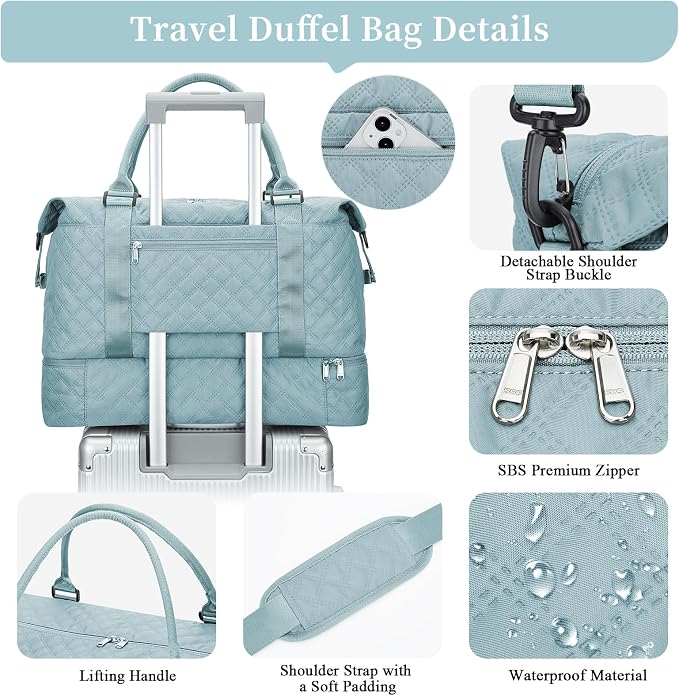 Weekender Bags for Women, Travel Duffel Bag with Shoes Compartment | Overnight Bag with Toiletry Bag, Carry on Personal Item Bag for Travel Business Trips Sport Hospital,Grid Travel Bag Set - Image 6