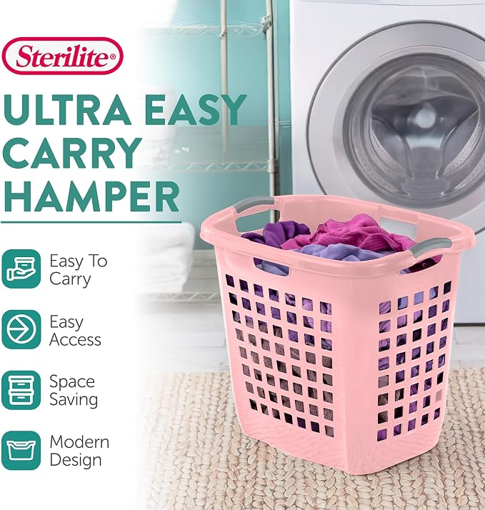 Sterilite 4-Pack Ultra Easy Carry Laundry Basket, Plastic Clothes Hamper Bin w/Comfort Grip Handles & Rim, 2.1 Bushel Capacity, Pink Frost - Image 3