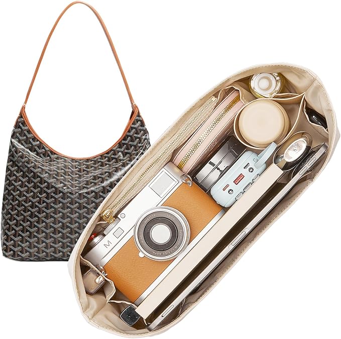 Nylon Purse Organizer Insert for Bohème Hobo Shoulder Bag | Waterproof Goyard Tote Bag Organizer Insert, Lightweight Hobo Insert with YKK Zipper Elastic Cup Holder, Easy Clean by Doxo