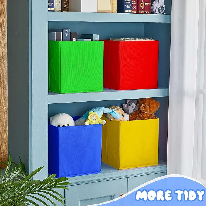 Yinder 12 Pcs Cube Storage Bin Rainbow Colored 10.5''x10.5''x11'' Storage Bins for Kids Classroom Decor Colorful Bins Foldable Baskets for Playroom Nursery Organizer Fabric Boxes - Image 5