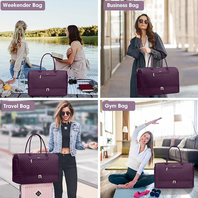 Travel Duffle Weekender Bags for Women - Carry on Overnight with Shoe Compartment Duffle Bag Hospital Bag Dark Purple - Image 6