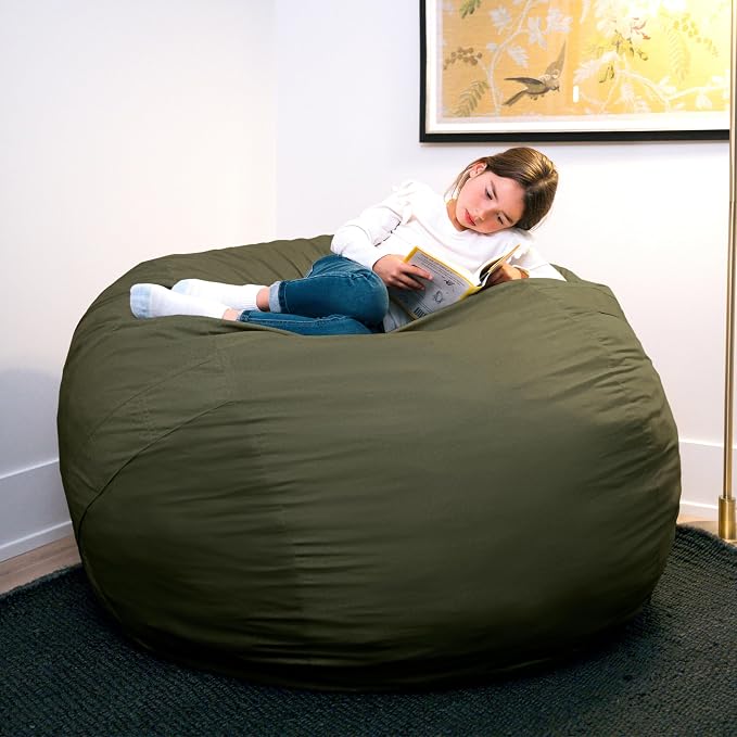 Big Joe Fuf 5Ft Oversized Foam Bean Bag Chair with Removable Cover for Kids, Teens, Adults, Forest Green Velveteen, Durable Woven Polyester, 5 Foot Large Reading and Gaming Seat | Premium Shredded Foam Filled, Velveteen, Adult-Sized Comfortable Seating... - Image 2