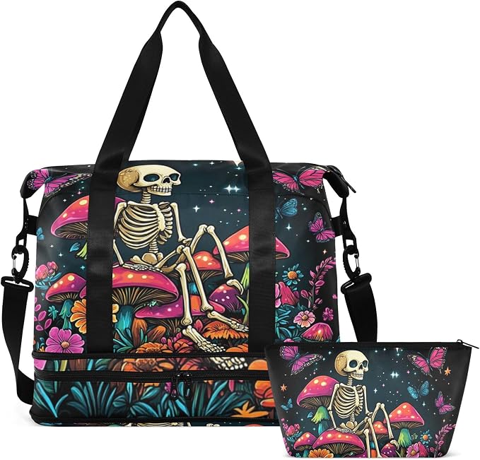MNSRUU Unisex Adults Travel Duffel Tote Bag Skeleton A14152 17.32 x 8.66 x 15.55 inches Multi-Compartment Wet/Dry Separated Adjustable Strap Trolley Strap by MNSRUU
