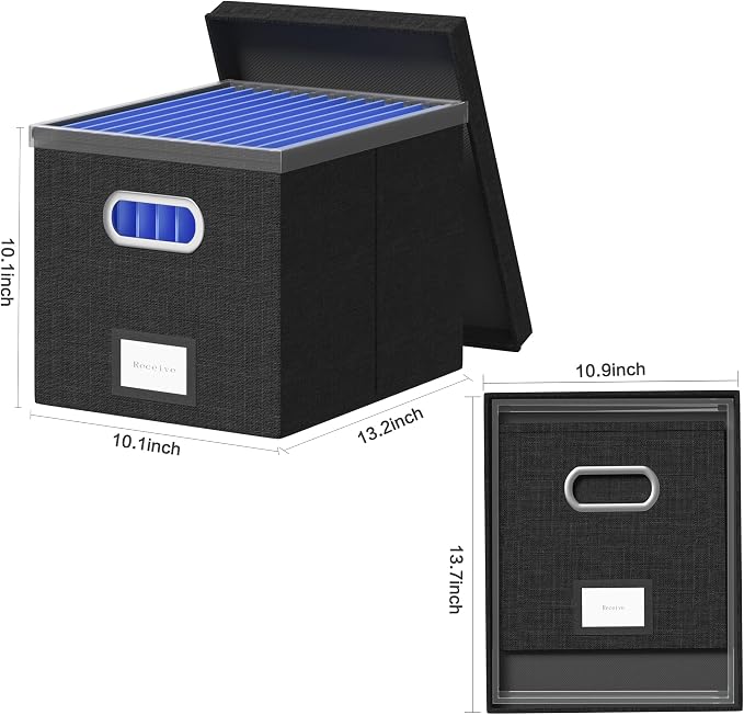 File Organizer Box - File Boxes for Hanging Files with Lid Set of 3 Decorative Hanging Folders Organizer with One-Piece Plastic Frame Slides (Black, 13.2 * 10.1 * 10.1in(2Pack)) - Image 6