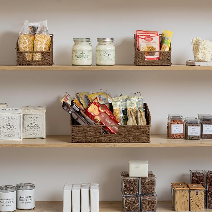 StorageWorks Pantry Storage Baskets, Shelf Baskets, Brown Baskets, 3-Pack | Paper Rope Pantry Baskets, Wicker Baskets with Handles, Handwoven Shelf Baskets for Organizing, Pantry Organizers and Storage - Image 5