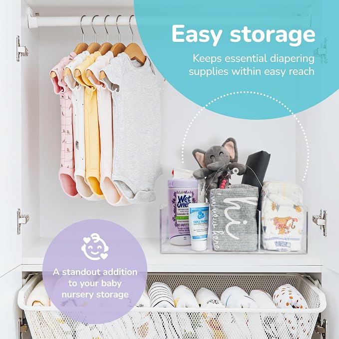 Acrylic Diaper Caddy Organizer - Stylish Portable Nursery Storage Basket with Handle & 3 Spacious Compartments - Perfect for Diapers, Wipes, Creams - Baby Shower & Nursery Must Haves - Image 5