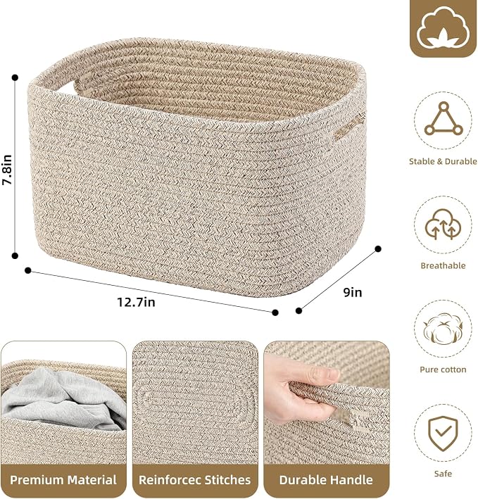4 Pack Storage Baskets 12.7''Lx9''Wx7.8''H,for Organizing, Woven Baskets for Shelves - Perfect for Toys, Books, Towels, and Clothes, Durable Gift Basket Bins Toy Storage (Brow+) - Image 3