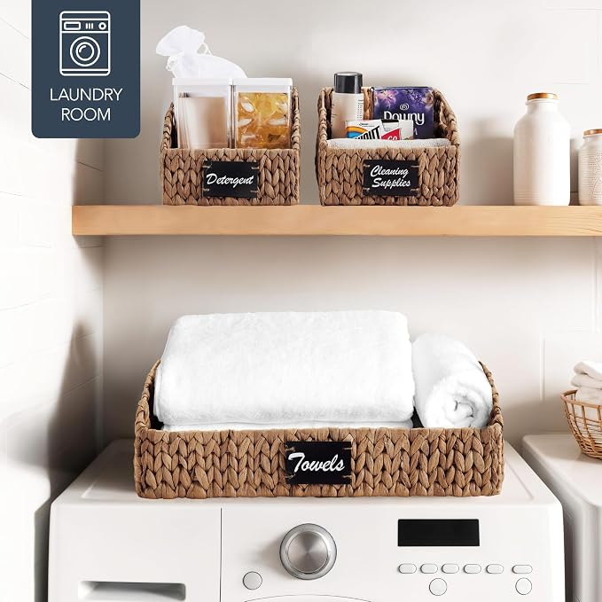 Best Choice Products Water Hyacinth Pantry Storage Baskets, Wicker Baskets w/Built-in Handles, Handwoven Shelf Baskets for Organizing, Pantry Organizers and Storage, 3-Pack - Chestnut - Image 8