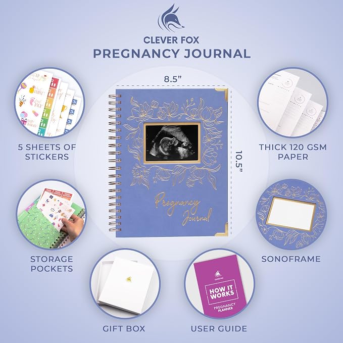 Clever Fox Pregnancy Journal, Expecting First Time Mom Planner Lavender | SonoFrame edition, Organized pregnancy & baby diary with weekly countdown calendars & checklists, memory book 9 x 10.5 in - Image 2