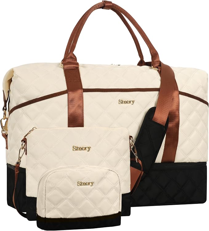 Weekender Bag, Large Travel Duffel Bag for Women, Carry on Overnight Bag with Shoe Compartment and Toiletry Bags by Stuery
